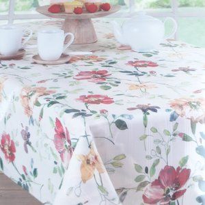 Fabric Tablecloth Ivory Flowers Leaves 60x102 Floral Study